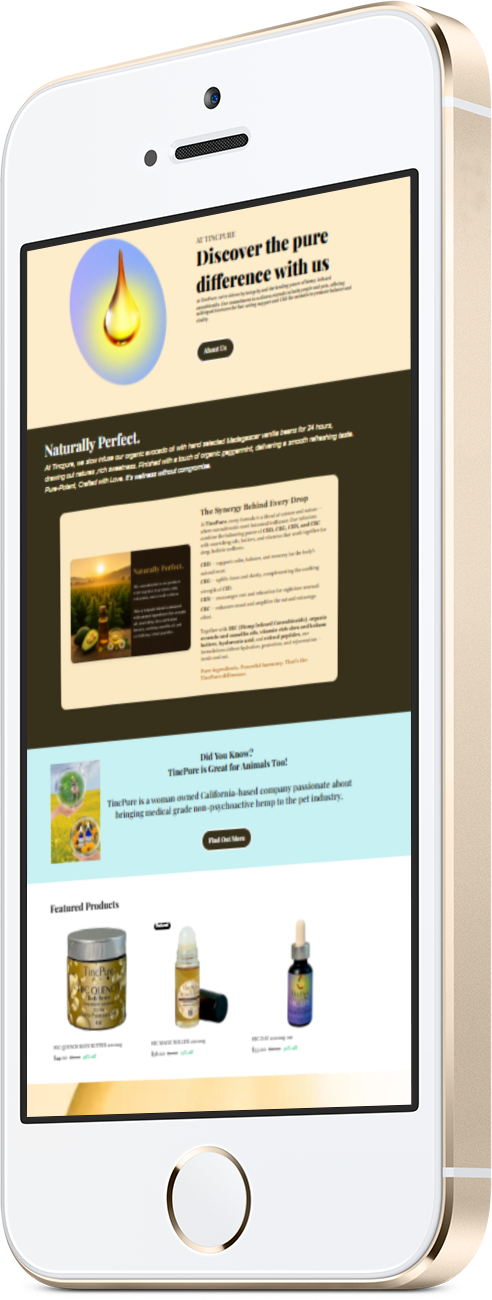 Mobile view of the TincPure website built by WebHost Rocket